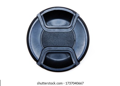 Black front lens cap on a white background with no logo