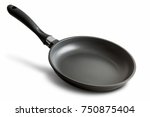 black fry pan over white background 