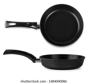 Black Fry Pan Over White Background 