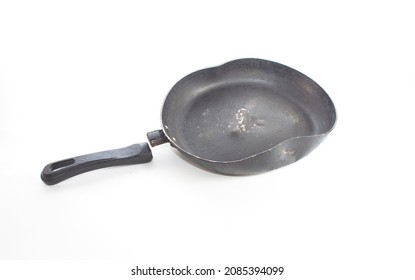 Black Frying Pan Broken On White Background 