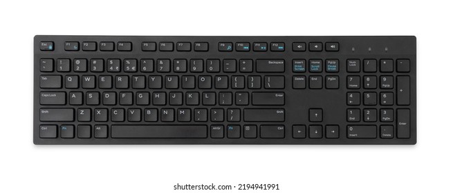 Black Full Size Windows Desktop Pc Keyboard With Modern Keyboard Keys And Standard Layout On A White Background