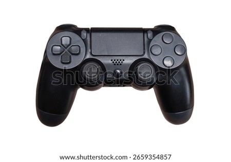 Black gaming controller bluetooth joystick isolated on white background.