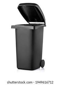Black garbage bin on the white background with clipping path