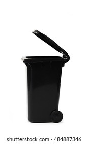 Black garbage bin on the  white background 