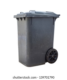 Black garbage can isolated on white background