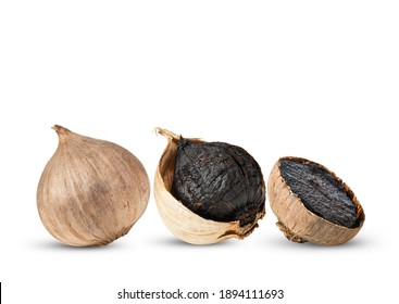  Black garlic isolated on white background.