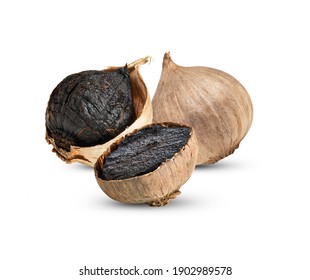  Black Garlic Isolated On White Background.