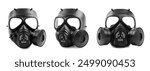 Black gas mask isolated on white, collage