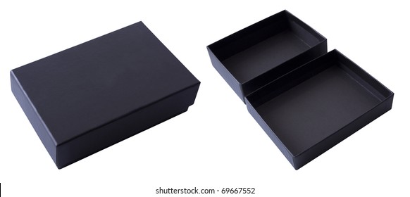 Black Gift Box Open And Closed On A White Background