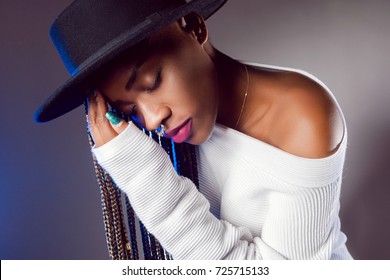 Black Girl With African Pigtails. The Girl In The Hat. The Girl With Closed Eyes.