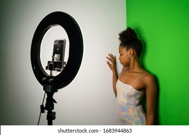 Black Girl Influencer In Front Of Spotlight