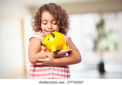 black girl with a piggy bank