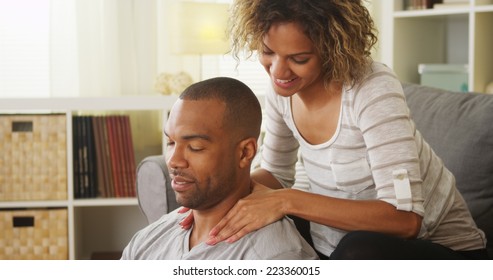 Black Girlfriend Giving Boyfriend Massage