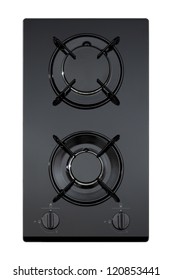 Black Glass Gas Hob Isolated On White