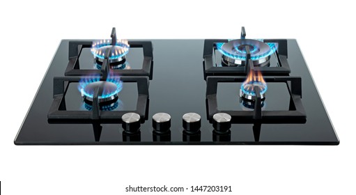 Black Glass Gas Hob Isolated On White Background