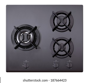 Black Glass Gas Hob Isolated On White