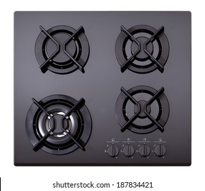 Black Glass Gas Hob Isolated On White