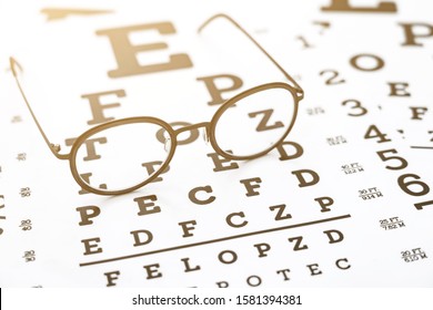 Black Glasses On The Eye Chart With Concept Of Vision Protection