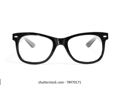 black glasses on a white background