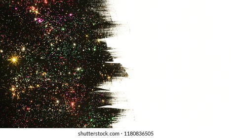 Black with glitter.  Hand painted brush strokes with colorful glitter on white background.