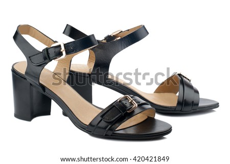 Black glossy high heel shoes isolated on white background.Side view.