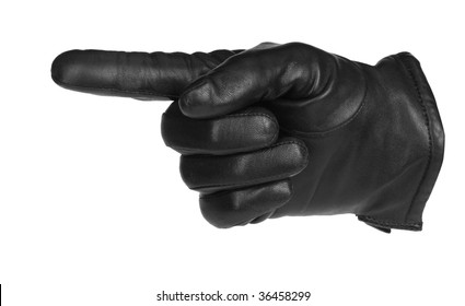 a black glove pointing, isolated on white - Shutterstock ID 36458299