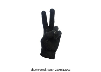 Black Glove Symbol Holding Up Two Fingers. Isolated On A White Background