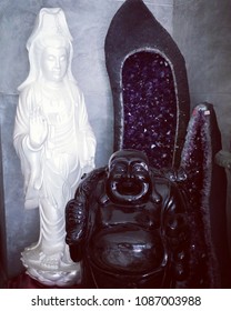 Black God Of Wealth And White God Of Mercy With Amethyst Cave