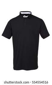 Black Golf Tee Shirt With White Collar For Man On White Background