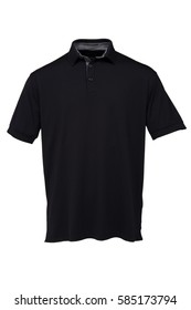 Black Golf Tee Shirt With Black And White Collar For Man On White Background