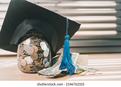 Black Graduation Cap And Silver Coin Jar Invest In Education Graduation Save Money For Education