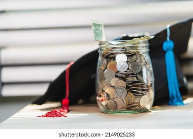 Black Graduation Cap And Silver Coin Jar Invest In Education Graduation Save Money For Education