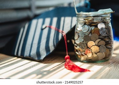 Black Graduation Cap And Silver Coin Jar Invest In Education Graduation Save Money For Education