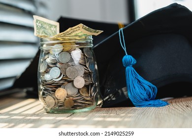 Black Graduation Cap And Silver Coin Jar Invest In Education Graduation Save Money For Education