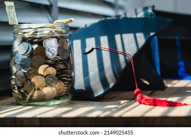 Black Graduation Cap And Silver Coin Jar Invest In Education Graduation Save Money For Education