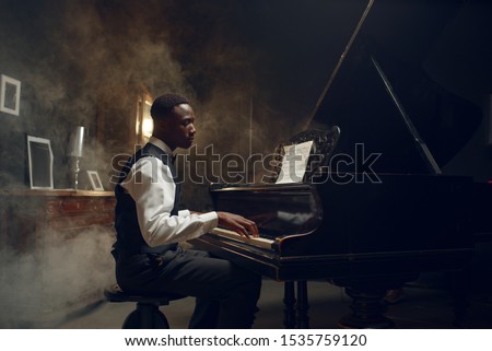 Black grand piano player, jazz performance
