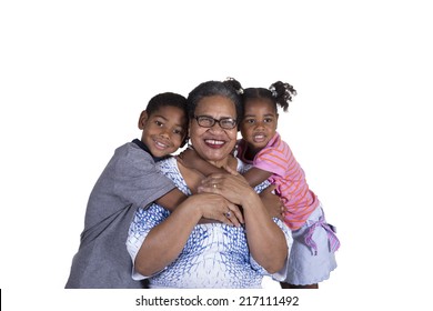 Black Grandmother And Grandchildren Together Smiling Isolated On White