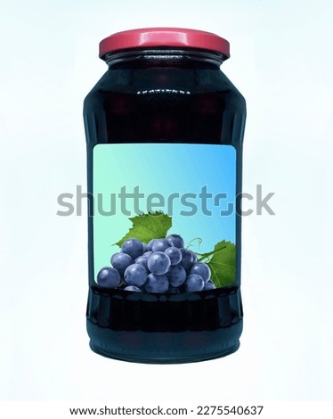 Black grape jam jar with business label. Label template                           