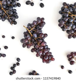 Black Grapes Isolated On White Background, Top View.