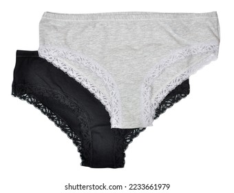 black and gray female panties with lace isolated on white background