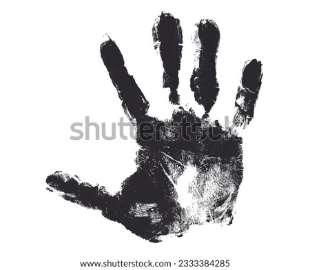 black gray hand print isolated on white background human palm and fingers