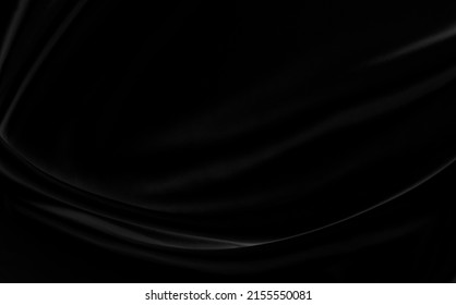 Black Gray Satin Dark Fabric Texture Luxurious Shiny That Is Abstract Silk Cloth Background With Patterns Soft Waves Blur Beautiful.