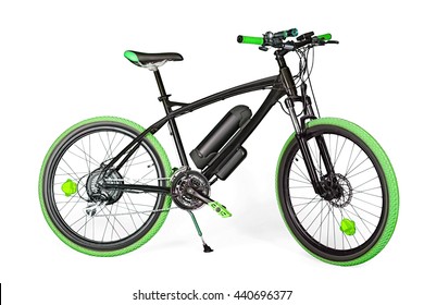 Black And Green Electric Bike Isolated On White