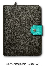 Black And Green Leather Cover Note Book On White