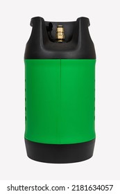 Black And Green LPG Gas Cylinder Or Propane Tank, Isolated On White Background