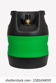 Black And Green LPG Gas Cylinder Or Propane Tank, Isolated On White Background