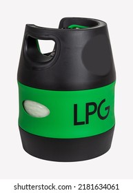 Black And Green LPG Gas Cylinder Or Propane Tank, Isolated On White Background