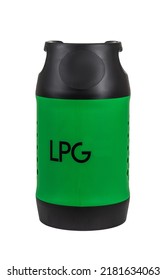 Black And Green LPG Gas Cylinder Or Propane Tank, Isolated On White Background