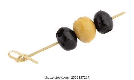 black and green olives on skewer isolated on white background with clipping path, vegan food, tasty vegan canapes - Powered by Shutterstock