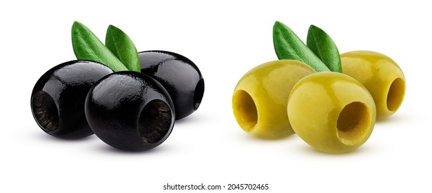 Black and green pitted olives isolated on white background - Powered by Shutterstock